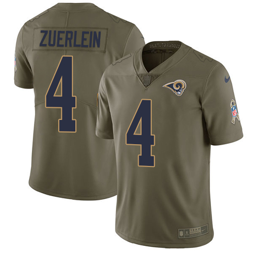 Nike Rams #4 Greg Zuerlein Olive Men's Stitched NFL Limited Salute To Service Jersey - Click Image to Close